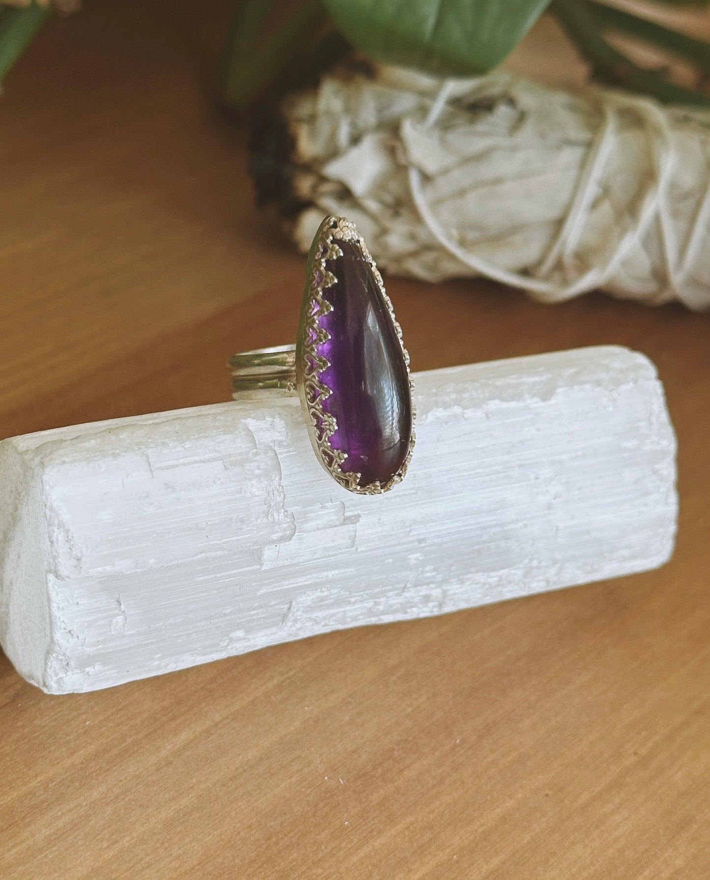 Pear Amethyst Ring